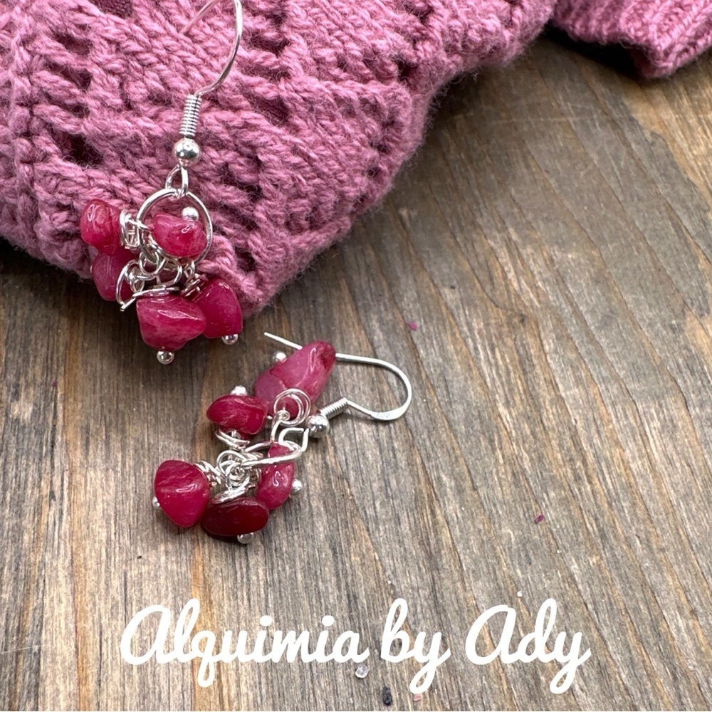 Untreated ruby silver drops dangle statement earrings July birthstone